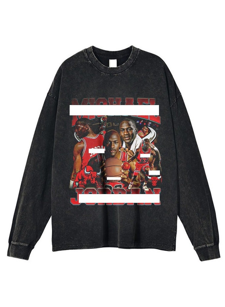 KUYING Basketball Star Washed Old American Retro Loose Sportswear