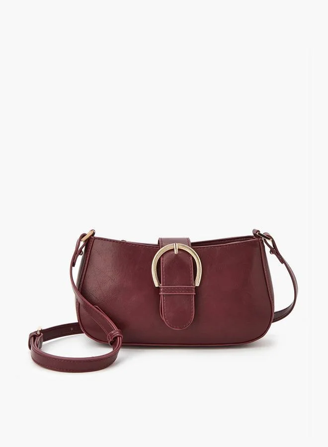 Solid Crossbody Bag with Adjustable Strap and Flap Closure