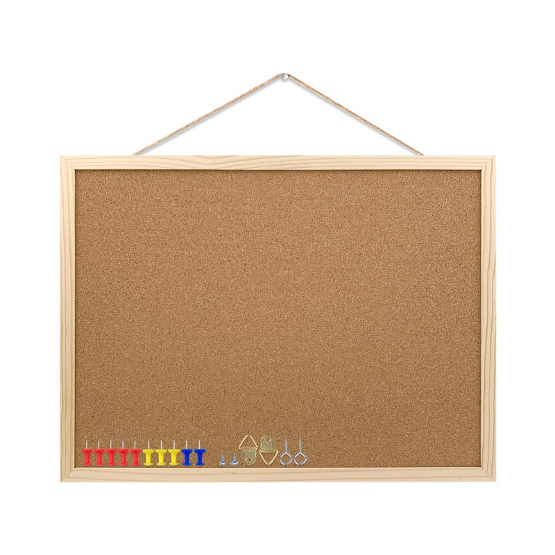 GDMINLO Cork Bulletin Board, 17.7X 13.3 Inches with Oak Wood Finish Frame, Wall Mounted for Office Home and School(Pins, Eye Bolts, gaskets, Screws) - Image 1