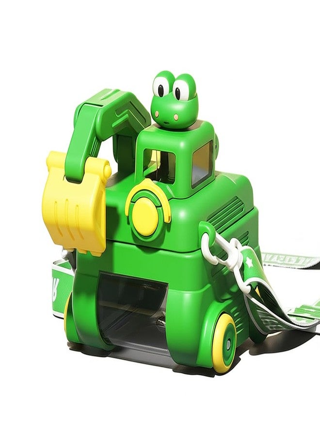 ONOTIC Children's Excavator Shaped Water Bottle for Kids, JCB Construction Vehicle Design with Panda Character Lid (Green) - Image 1