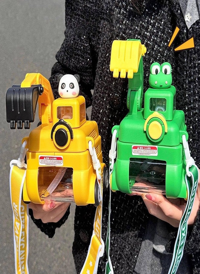 ONOTIC Children's Excavator Shaped Water Bottle for Kids, JCB Construction Vehicle Design with Panda Character Lid (Green) - Image 2