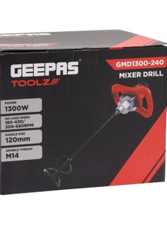 GEEPAS Geepas Mixer Drill GMD1300-240, 1300 W, Paddle Size 120 MM, Perfect For Home And Business, No Load Speed 180-430 / 300-680 RPM, Comfortable Grip, Ergonomic Design and Easy to Use, Red  - Image 5