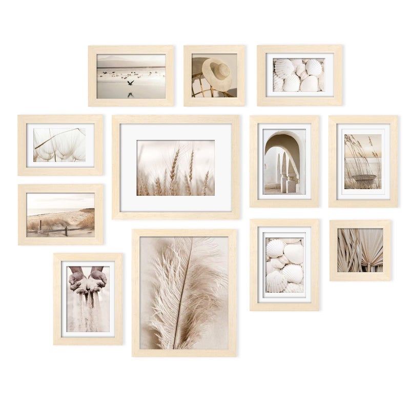 Egofine Egofine Picture Frame Set 12 Pack  Picture Frames Collage Wall Decor with Two 8x10  Four 5x7  Four 4x6  Two 4x4 for Wall and Tabletop  Made of Solid Wood  Covered by Plexiglass  Natural Wood  - Image 1
