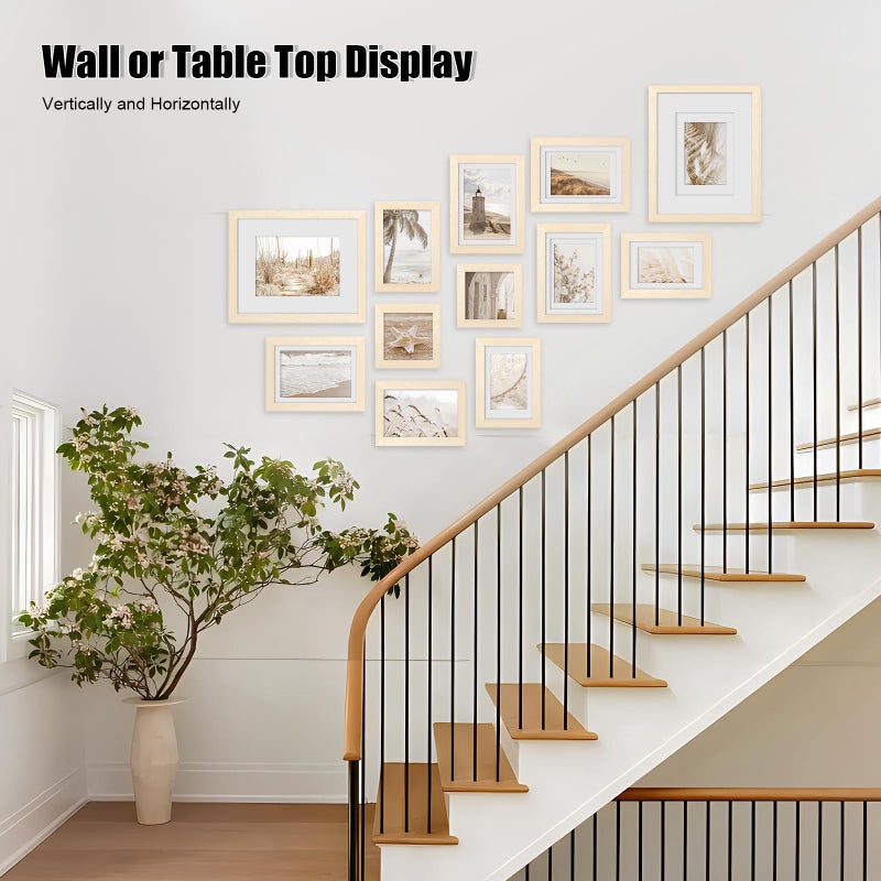Egofine Egofine Picture Frame Set 12 Pack  Picture Frames Collage Wall Decor with Two 8x10  Four 5x7  Four 4x6  Two 4x4 for Wall and Tabletop  Made of Solid Wood  Covered by Plexiglass  Natural Wood  - Image 4