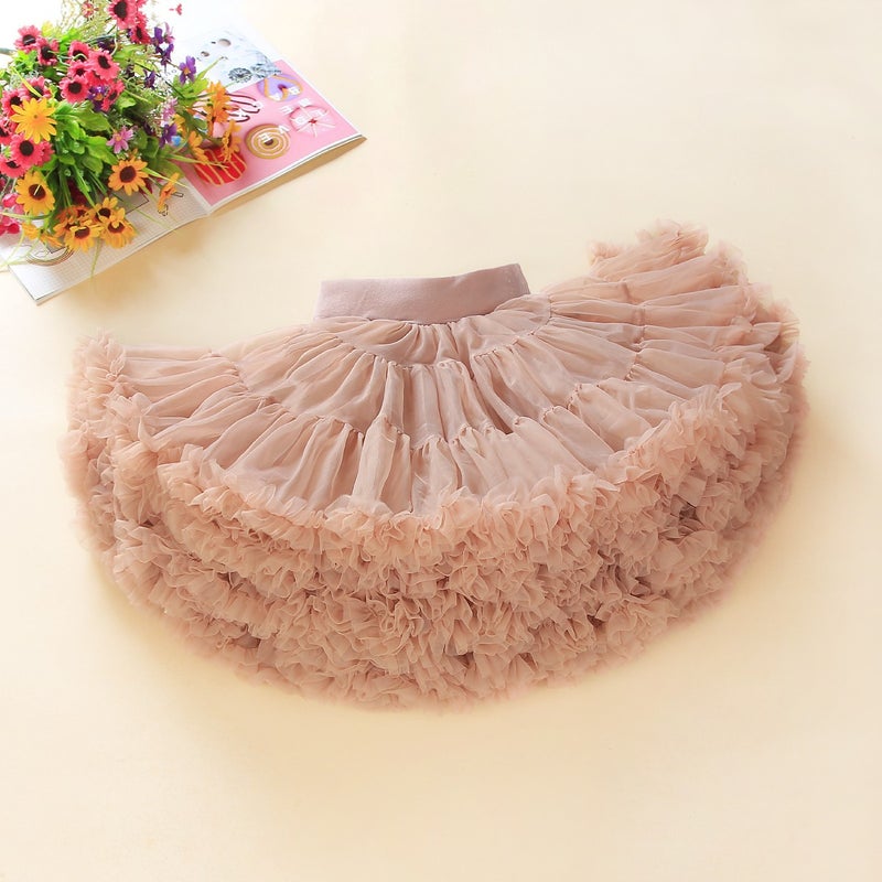 Girls Spring and Summer Internet Celebrant Tone Tutu Skirt Childrens Skirt Babys Tug Skirt Tutu Skirt Milk Tea (2.0 Gabon Edition) 