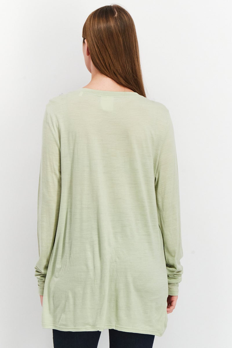 Women Crew Neck Long Sleeve Plain T-shirt, Pale Green
