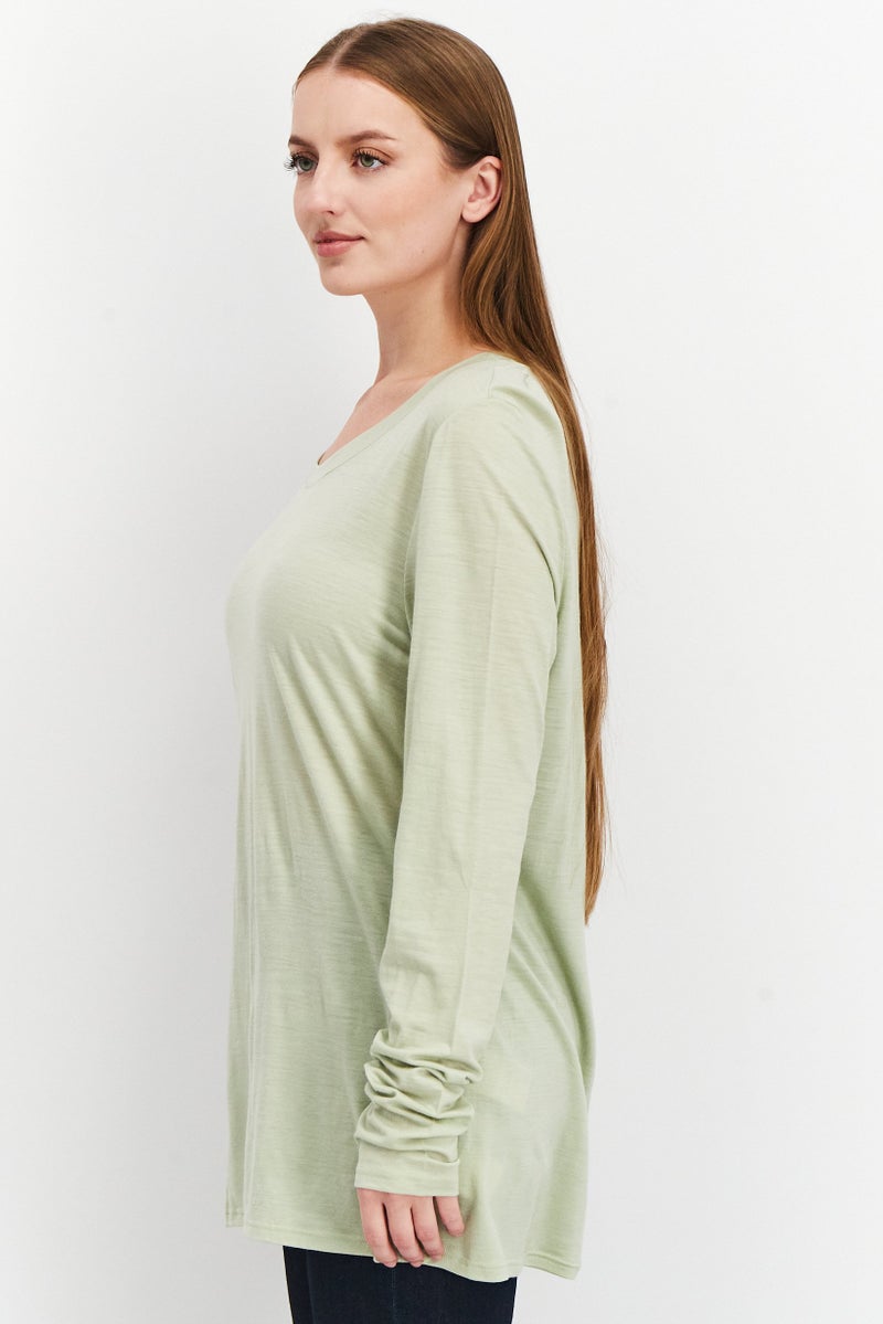 NAH/ Studio Women Crew Neck Long Sleeve Plain T-shirt, Pale Green - Image 2