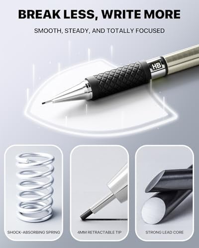Four Candies Metal Mechanical Pencil Set - 6PCS 0.7mm Art Mechanical Pencils & 360PCS HB Lead Refills & 3PCS Erasers & 9PCS Eraser Refills, Drawing Mechanical Pencils for Writing, Sketching/With Case - Image 3