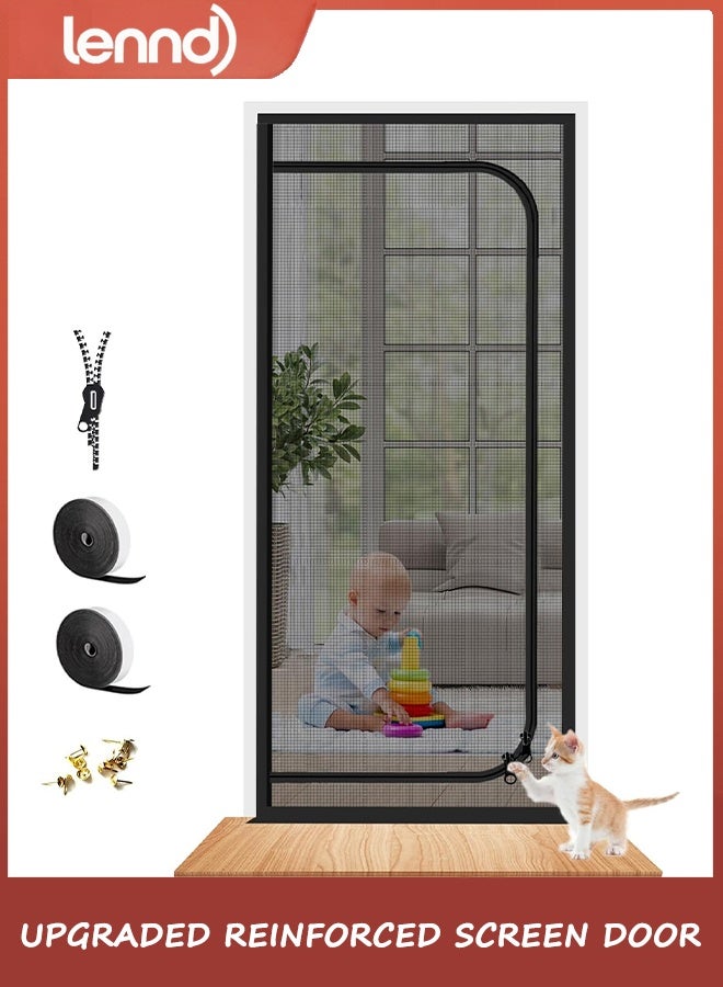 LENND Upgraded Reinforced Pet Screen Door Thickened Cat Resistant Mesh Screen Door for Living Room, Bedroom, Patio, Dog Cat Scratch Proof Screen with Zipper Closure (Fits Door Size up to 100x 210cm, Black) - Image 1
