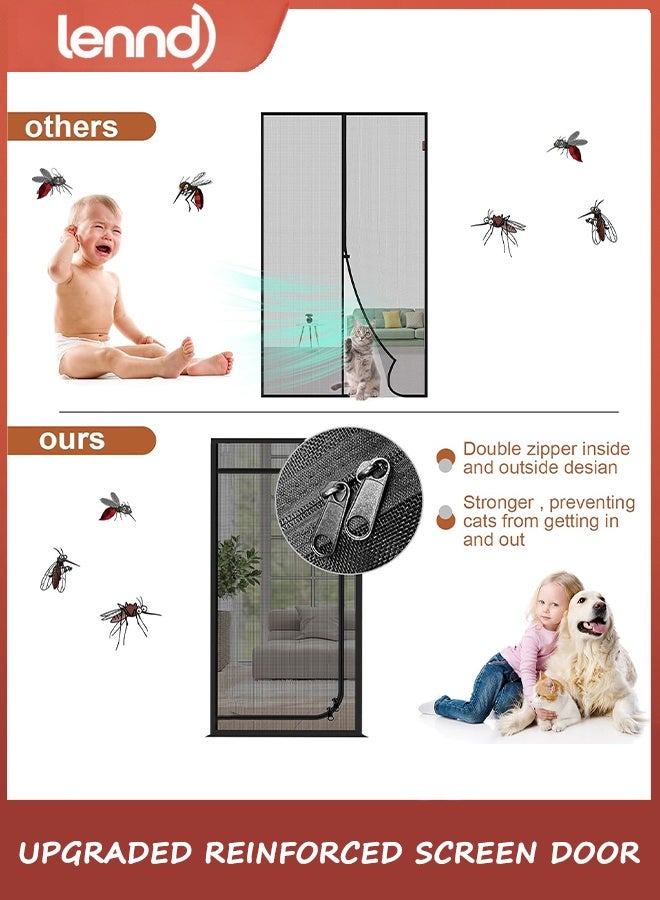 LENND Upgraded Reinforced Pet Screen Door Thickened Cat Resistant Mesh Screen Door for Living Room, Bedroom, Patio, Dog Cat Scratch Proof Screen with Zipper Closure (Fits Door Size up to 100x 210cm, Black) - Image 3