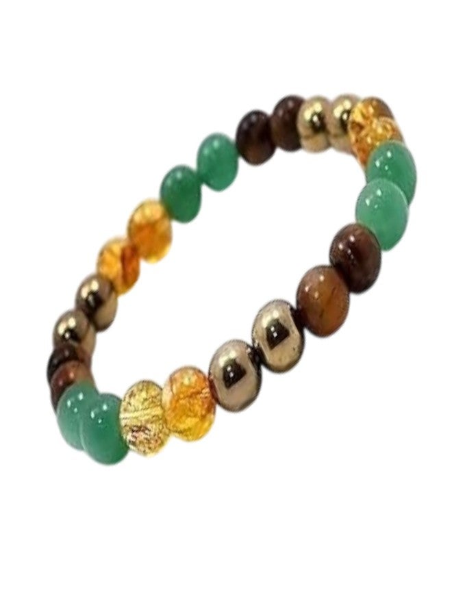 FENGSHUI AGATE سوار فنغ شوي العقيق لجذب المال مصنوع من البيريت والسترين والأفينتورين الأخضر | يجذب الثروة والازدهار والحظ السعيد ونمو الأعمال (مغناطيس المال) - Image 1