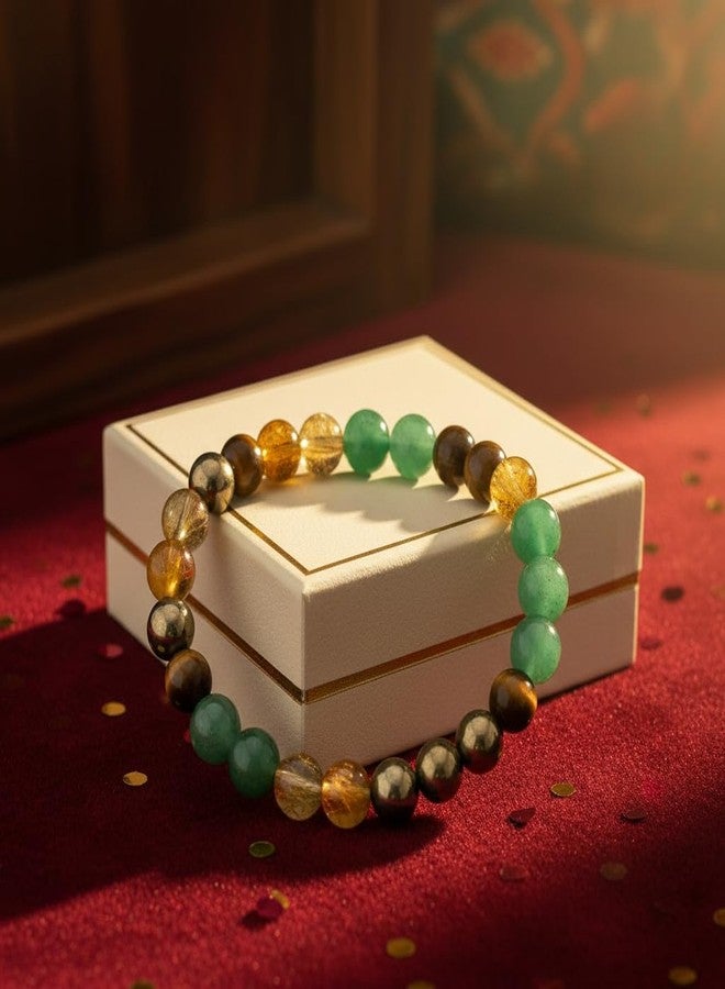 FENGSHUI AGATE سوار فنغ شوي العقيق لجذب المال مصنوع من البيريت والسترين والأفينتورين الأخضر | يجذب الثروة والازدهار والحظ السعيد ونمو الأعمال (مغناطيس المال) - Image 4