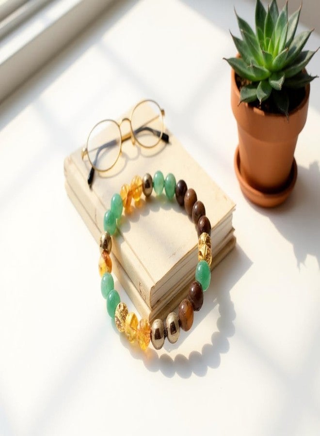 FENGSHUI AGATE سوار فنغ شوي العقيق لجذب المال مصنوع من البيريت والسترين والأفينتورين الأخضر | يجذب الثروة والازدهار والحظ السعيد ونمو الأعمال (مغناطيس المال) - Image 3