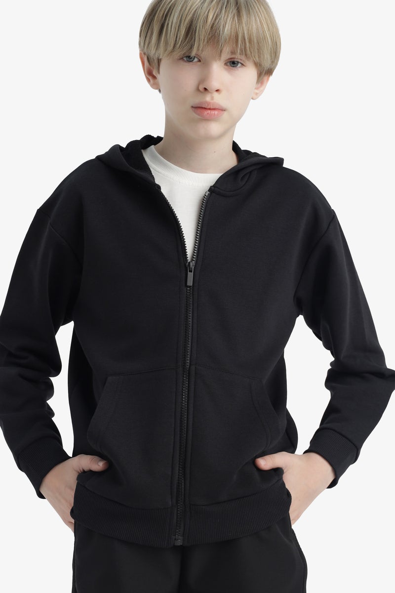 DeFacto Black Boy Boy Basic Zip-Up Hoodie Casual - Image 1