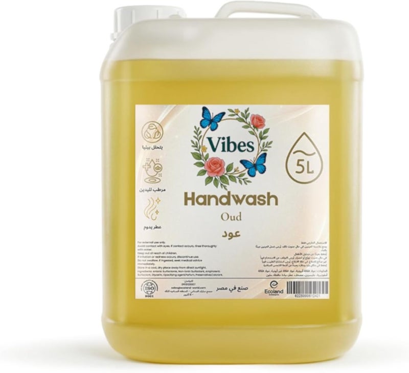 Vibes Pearly Liquid Hand Wash – Moisturizing Formula with Glycerin – Royal Oud Luxurious Fragrance – 5L Economy Refill Size