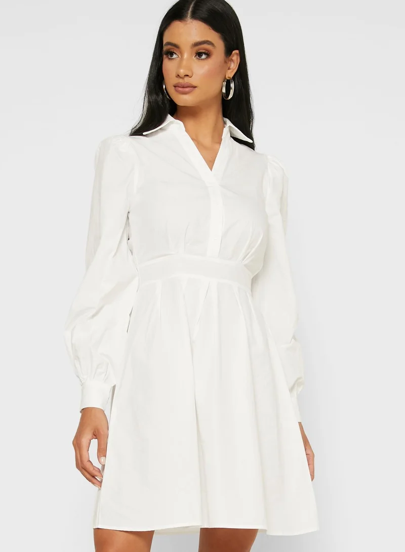 Ginger Puffed Sleeve Shirt Mini Dress