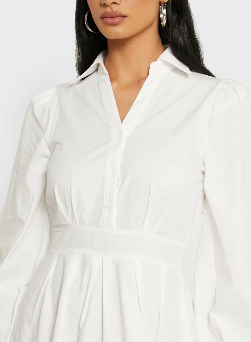Ginger Puffed Sleeve Shirt Mini Dress