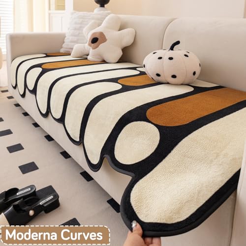 HOKIPO 'Moderna Curves' All Season Sofa Cover Mat for 1/2/3 Seater & L Shape Sofa. Make Your Own Sofa Cover Set, Anti-Slip Mat Length 90(D) x 60(L) cm, Oyster Beige (AR-6121-BGE) - Image 3