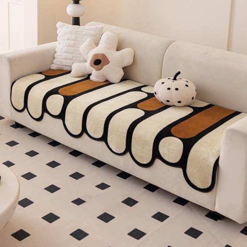 HOKIPO 'Moderna Curves' All Season Sofa Cover Mat for 1/2/3 Seater & L Shape Sofa. Make Your Own Sofa Cover Set, Anti-Slip Mat Length 90(D) x 60(L) cm, Oyster Beige (AR-6121-BGE) - Image 1