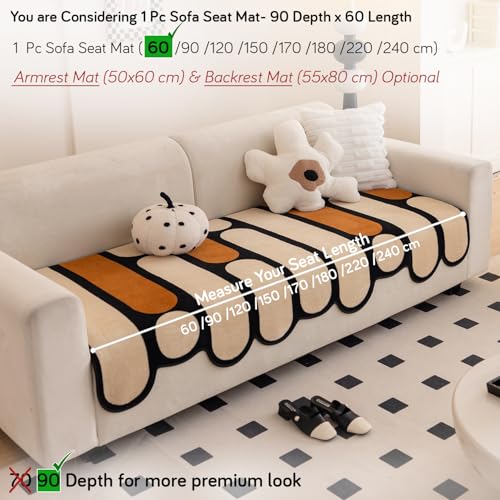HOKIPO 'Moderna Curves' All Season Sofa Cover Mat for 1/2/3 Seater & L Shape Sofa. Make Your Own Sofa Cover Set, Anti-Slip Mat Length 90(D) x 60(L) cm, Oyster Beige (AR-6121-BGE) - Image 4