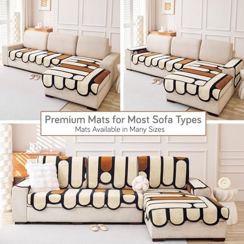 HOKIPO 'Moderna Curves' All Season Sofa Cover Mat for 1/2/3 Seater & L Shape Sofa. Make Your Own Sofa Cover Set, Anti-Slip Mat Length 90(D) x 60(L) cm, Oyster Beige (AR-6121-BGE) - Image 5