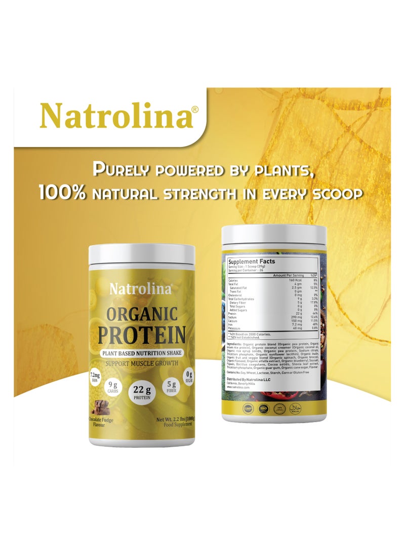 Natrolina Plant Based Organic Protein Powder Chocolate Fudge 1Kg - 25 servings, 22g protein per serving - Image 3
