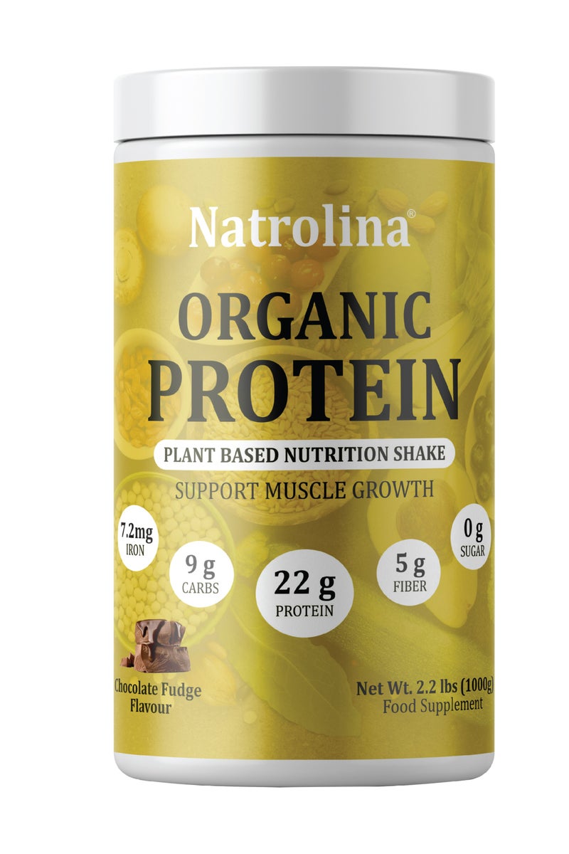 Natrolina Plant Based Organic Protein Powder Chocolate Fudge 1Kg - 25 servings, 22g protein per serving - Image 1