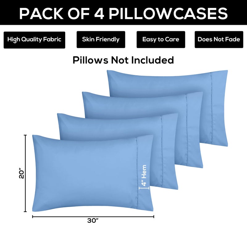 يوتوبيا بيدينج يوتوبيا الفراش سادات الملكة - 4 حزمة - إغلاق الظرف - نسيج الألياف الدقيقة الناعمة - الانكماش والوسادة المقاومة تتلاشى يغطي كوين حجم 20 × 30 بوصة (كوين هولندية زرقاء) - Image 3