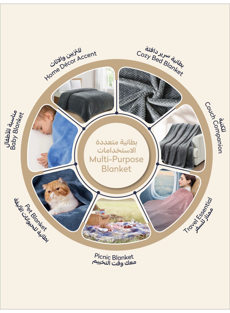 Donetella Fleece Blanket, King Size 210x240 cm, 300 GSM, Waffle Texture - Lightweight Ultra Soft & Warm Solid Throw Blanket, Cozy  for Sofa, Bed & Couch - Image 5