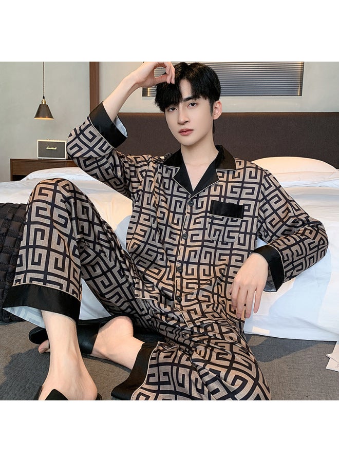 Pajamas Men's Long-sleeved Ice Silk Spring And Autumn Summer Men's Satin Thin Young And Middle-aged Summer Home Clothes Suit