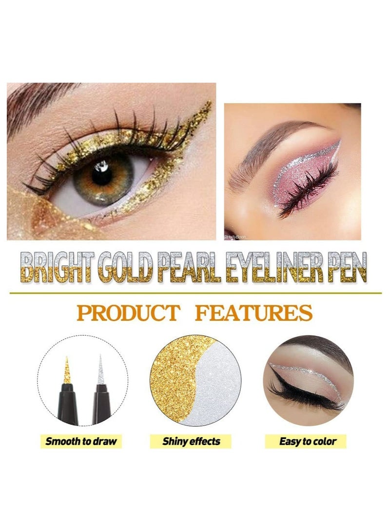 Excefore Liquid Eyeliner Makeup Pen Set 2Pcs Glitter Sparkling Shimmer Silver Waterproof Smudge Proof Long Lasting High mented - Image 3