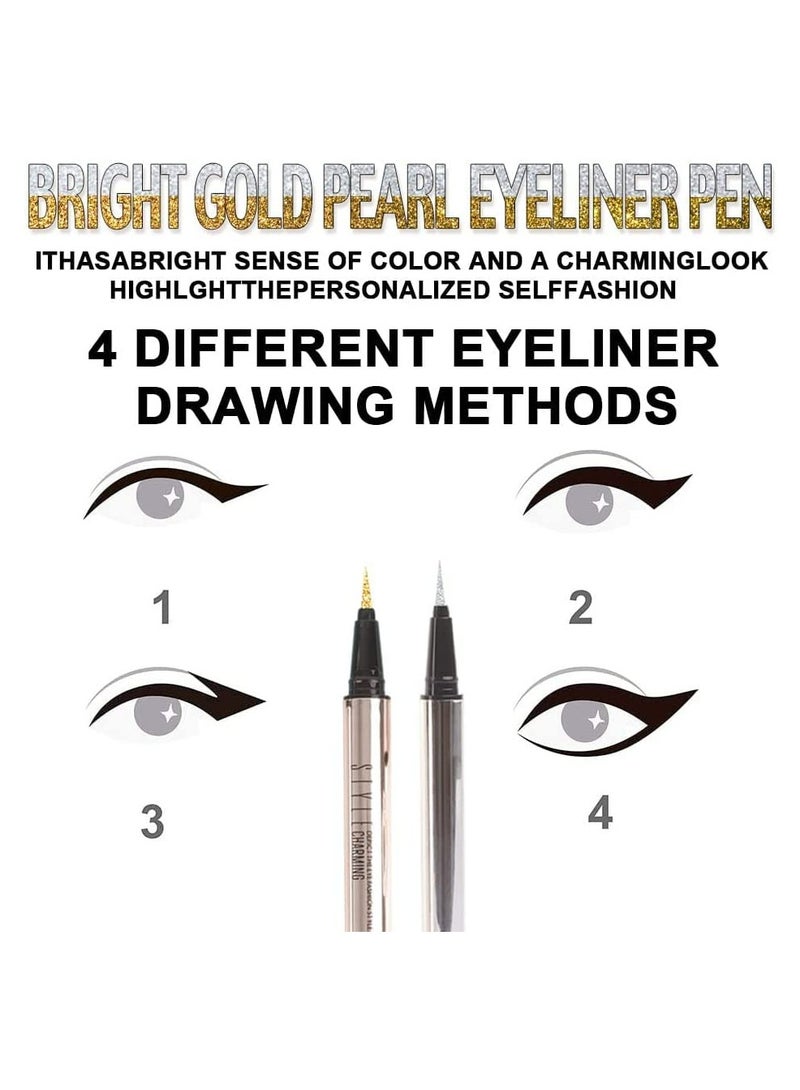 Excefore Liquid Eyeliner Makeup Pen Set 2Pcs Glitter Sparkling Shimmer Silver Waterproof Smudge Proof Long Lasting High mented - Image 5