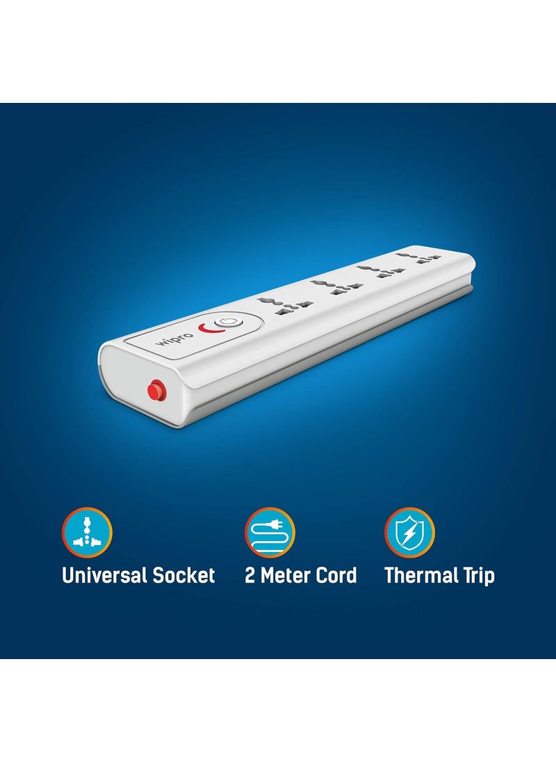 WIPRO Wipro Extension Board with 4 Universal Sockets 1 Master Switch Spike Guard with Indicator 2 mtr Long Cord Overload Protection Multiplug Powerstrip for Home Office Grey White 220 Volts  - Image 3