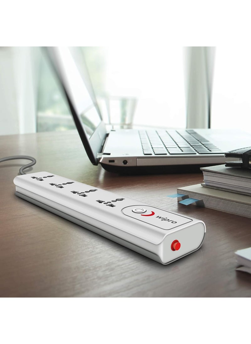 WIPRO Wipro Extension Board with 4 Universal Sockets 1 Master Switch Spike Guard with Indicator 2 mtr Long Cord Overload Protection Multiplug Powerstrip for Home Office Grey White 220 Volts  - Image 2