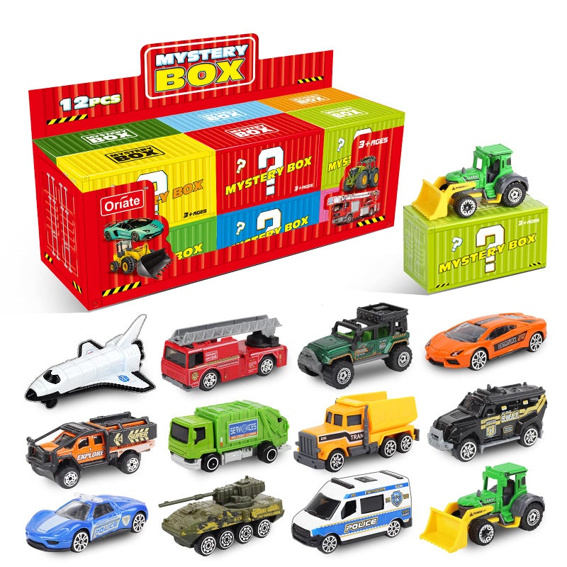 Oriate Diecast Toy Cars Advent Calendar 12 Pack Mini Metal Cars 164 12 Theme in one Set Blind Box Edition Include Farm Space Ship Truck for Children Birthday Party Decor Easter - Image 2