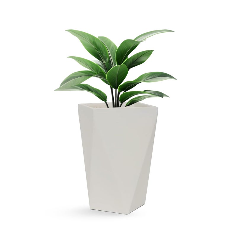 BonKaso 12 Inch Diamond Square Planter Pot (18x18x28cm) | Beige, Durable & Lightweight Polymer Tower Gamla for Indoor & Outdoor Plants | Modern Flower Pot for Living Room, Office & Home Decor - Image 5