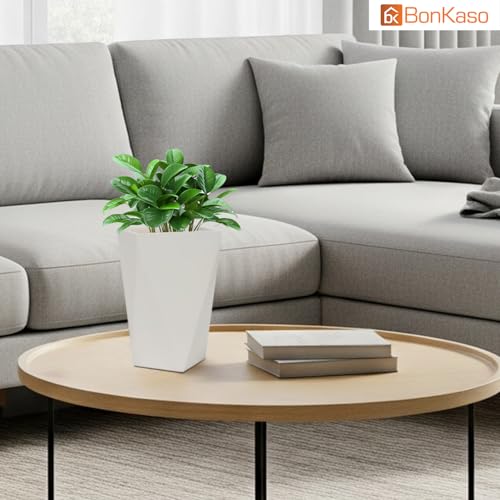 BonKaso 12 Inch Diamond Square Planter Pot (18x18x28cm) | Beige, Durable & Lightweight Polymer Tower Gamla for Indoor & Outdoor Plants | Modern Flower Pot for Living Room, Office & Home Decor - Image 4