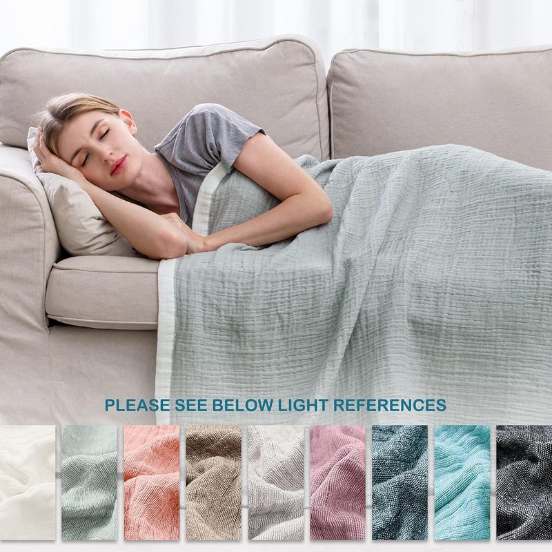 SE SOFTEXLY بطانية قطنية من نوع موسلين من SE SOFTEXLY، مكونة من 100% قطن، مقاس كبير (60" x 80")، لونها أخضر الشيح، مناسبة لجميع المواسم، خفيفة الوزن وناعمة جدًا. - Image 5