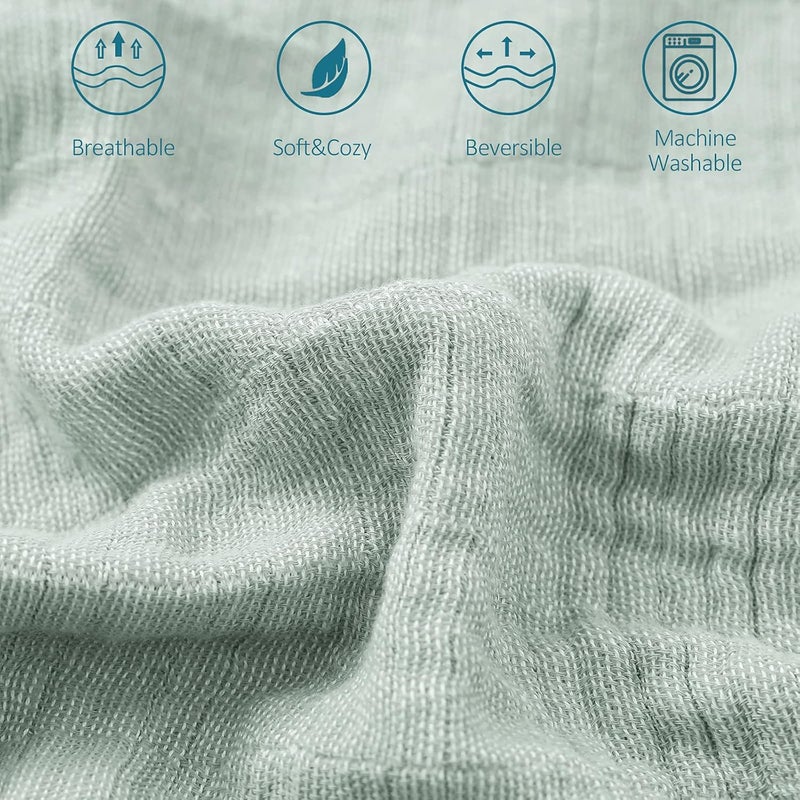 SE SOFTEXLY بطانية قطنية من نوع موسلين من SE SOFTEXLY، مكونة من 100% قطن، مقاس كبير (60" x 80")، لونها أخضر الشيح، مناسبة لجميع المواسم، خفيفة الوزن وناعمة جدًا. - Image 3