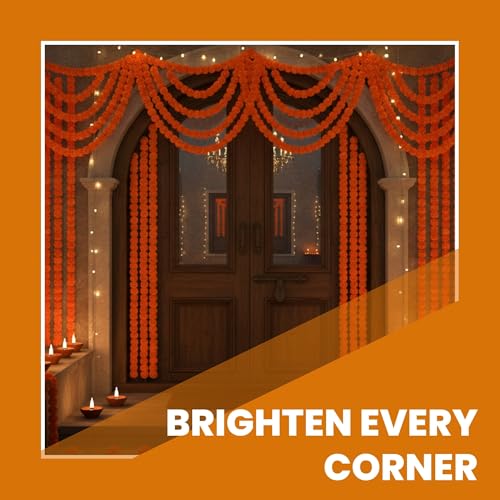 Caneuf Genda Phool Artificial Marigold Fluffy Flower Garlands - Perfect for Diwali, Navratri, Durga Pooja Festival, and Office Decoration (Dark Orange, Pack of 15) - Image 5