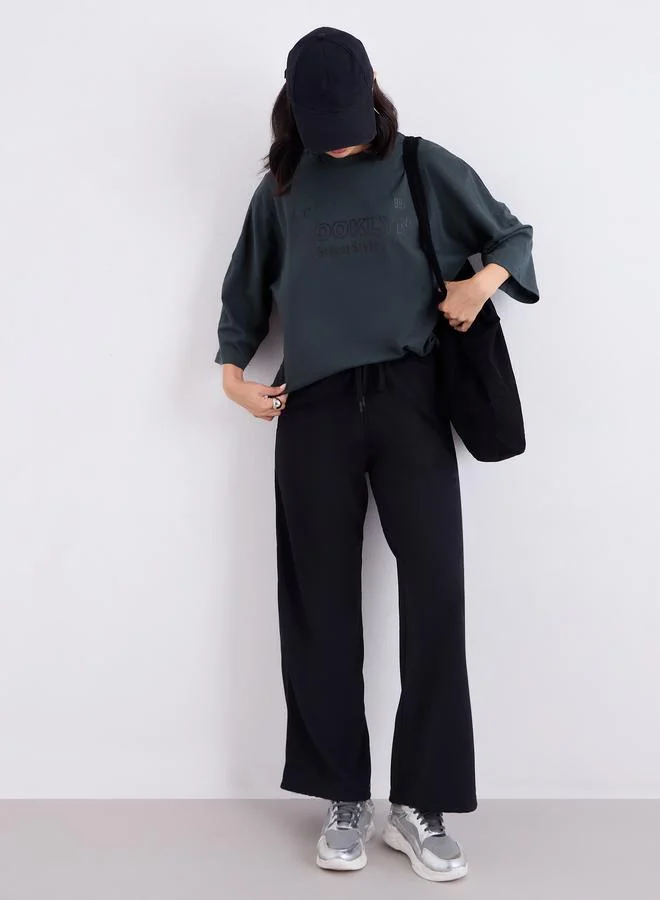 Styli Styli Charcoal Oversized Brooklyn Print T-Shirt