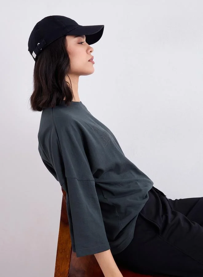 Styli Styli Charcoal Oversized Brooklyn Print T-Shirt