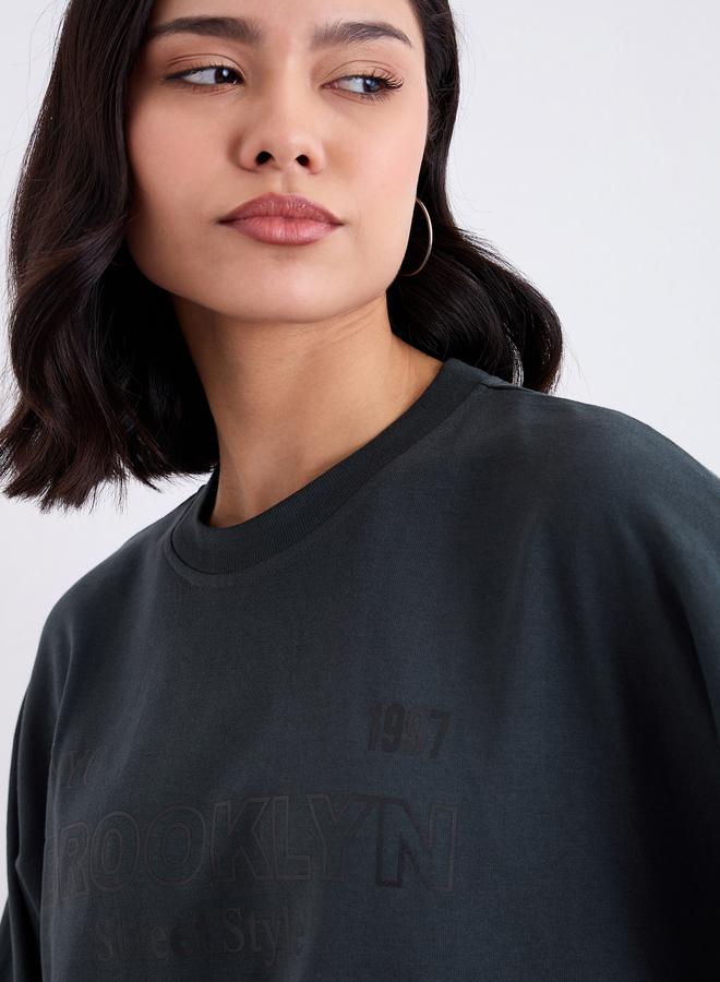 ستايلي تيشيرت فضفاض بطبعة بروكلين - Image 4