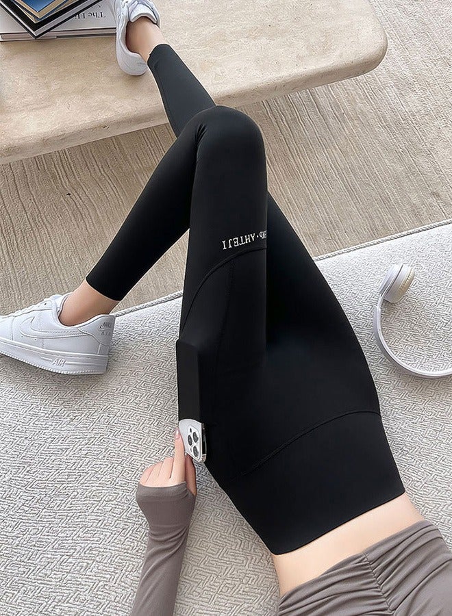 Leggings for Women with Pockets High Waisted, Soft Gym Athletic Workout Tummy Control Work Tights Yoga Pants with Side Phone Pockets for Sports Exercise Running ，Black  - Image 4