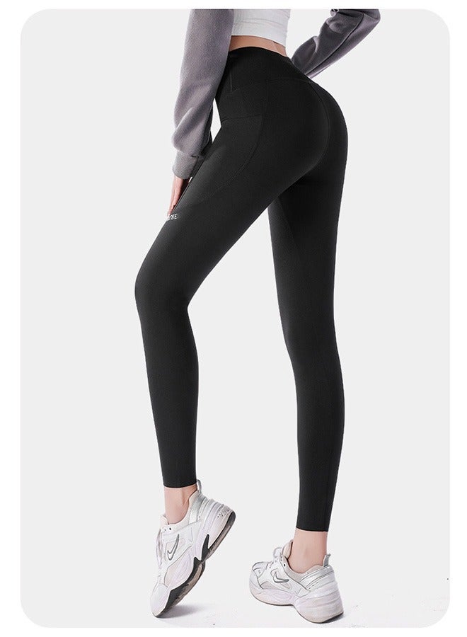 Leggings for Women with Pockets High Waisted, Soft Gym Athletic Workout Tummy Control Work Tights Yoga Pants with Side Phone Pockets for Sports Exercise Running ，Black  - Image 5