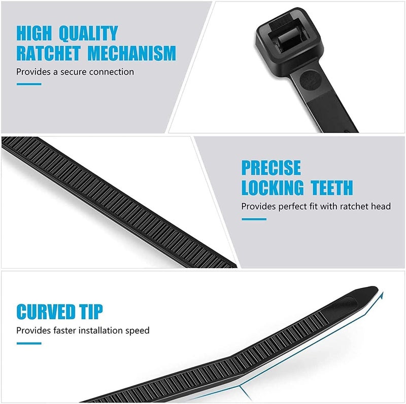 SCHOFIC Cable Zip Ties Heavy Duty 300 MM [Size 12 Inch], Ultra Strong Plastic Polyamide Wire Ties with 120 Pounds Tensile Strength, Nylon Tie Wraps with 7.2 MM Width, Black, 25 Pack - Image 4