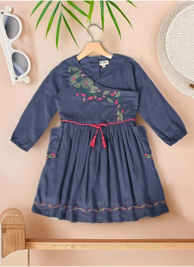BELLA MODA Bella Moda Floral Embroidered Wrap Knee-Length Dress