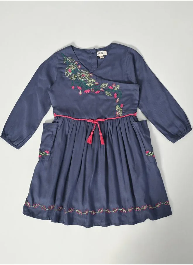 BELLA MODA Bella Moda Floral Embroidered Wrap Knee-Length Dress
