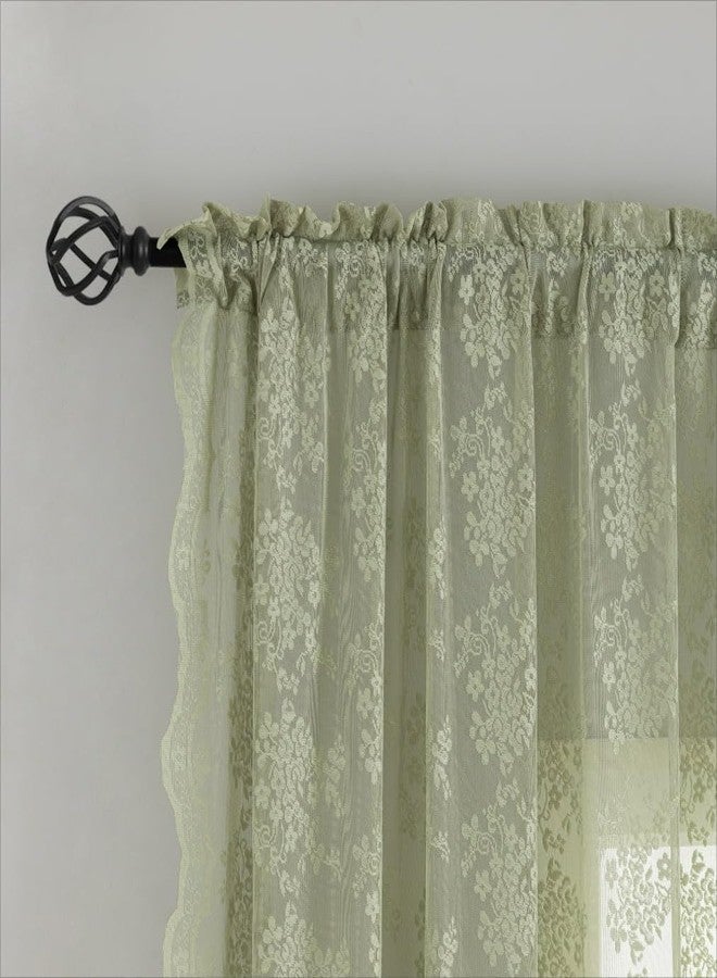 YJ YANJUN Sage Green Lace Curtains 54 inch Length 2 Panels Romantic Floral Pattern Short Sheer Curtains for Bedroom Laundry Room Light Filtering Boho Kitchen Small Window Treatments W52 X L54 Sage - Image 2