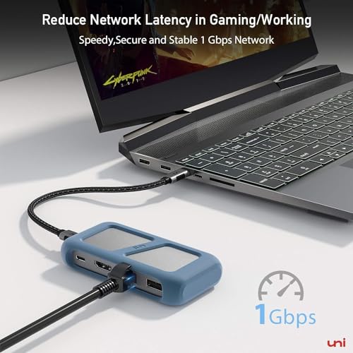 Uni محول متعدد المنافذ USB C من يوني مع كابل قابل للفصل، 8 في 1 USB C Hub مع HDMI 4K، Ethernet بسرعة 1Gbps، قارئ بطاقة SD، 100W PD، متوافق مع MacBook Pro 2023، iPad Pro 2023، Galaxy S24/S23 والمزيد - Image 3